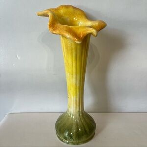 Vintage Italian Ceramic Yellow Green Jack in the Pulpit Vase Calla Lily
